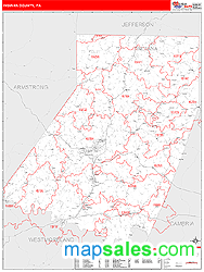 Indiana County, PA Zip Code Wall Map Red Line Style by MarketMAPS