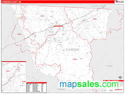 Cherokee County, SC Wall Map Red Line Style by MarketMAPS