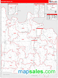 Grayson County, TX Zip Code Wall Map Red Line Style by MarketMAPS