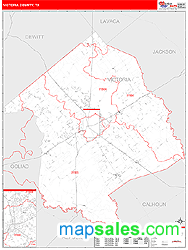 Victoria County, TX Zip Code Wall Map Red Line Style by MarketMAPS