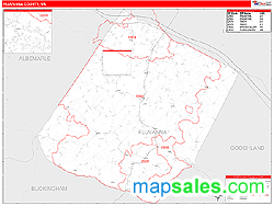 Fluvanna County, VA Zip Code Wall Map Red Line Style by MarketMAPS