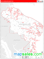 Northumberland County, VA Zip Code Wall Map Red Line Style by MarketMAPS