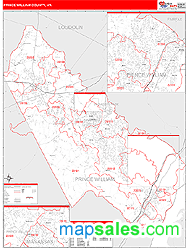 Prince William County, VA Zip Code Wall Map Red Line Style by MarketMAPS