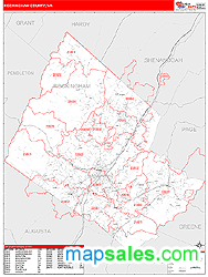 Rockingham County, VA Wall Map Red Line Style by MarketMAPS