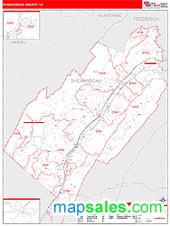 Shenandoah County, VA Zip Code Wall Map Red Line Style by MarketMAPS