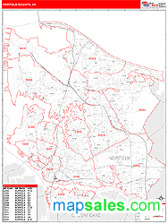 Norfolk County, VA Zip Code Wall Map Red Line Style by MarketMAPS