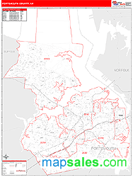 Portsmouth County, VA Wall Map Red Line Style by MarketMAPS