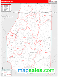 Preston County, WV Wall Map Red Line Style by MarketMAPS