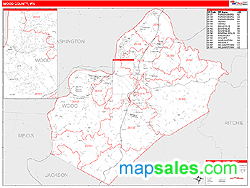 Wood County, WV Zip Code Wall Map Red Line Style by MarketMAPS