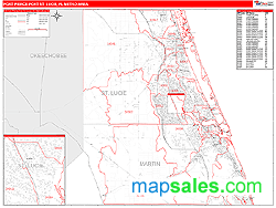 Fort Pierce-Port St. Lucie, FL Metro Area Zip Code Wall Map Red Line ...