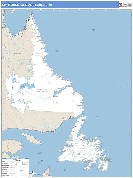 Newfoundland Labrador Wall Map