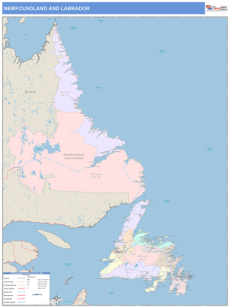 Newfoundland Labrador Wall Map