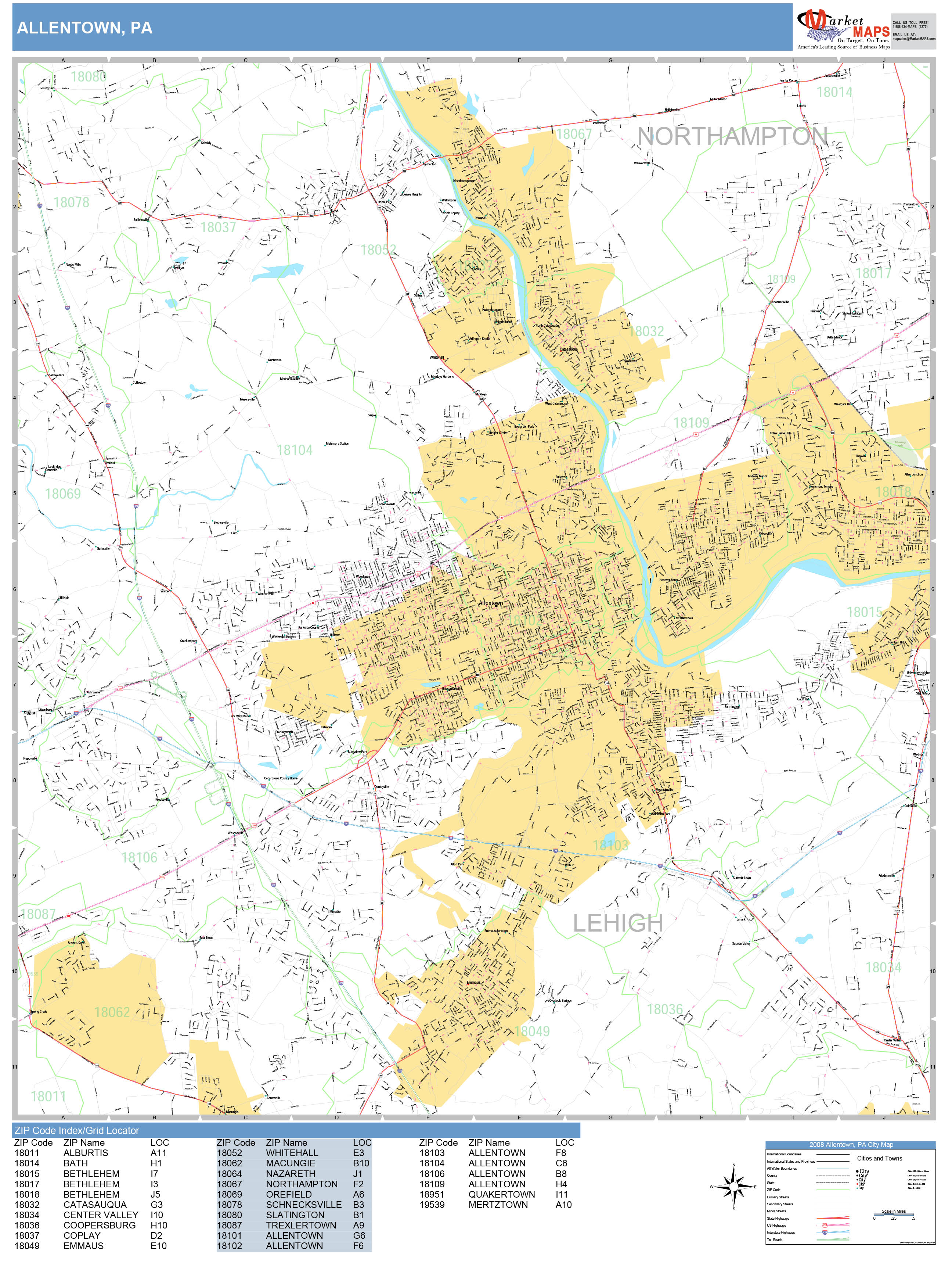 Allentown Pennsylvania Wall Map (Basic Style) by MarketMAPS - MapSales