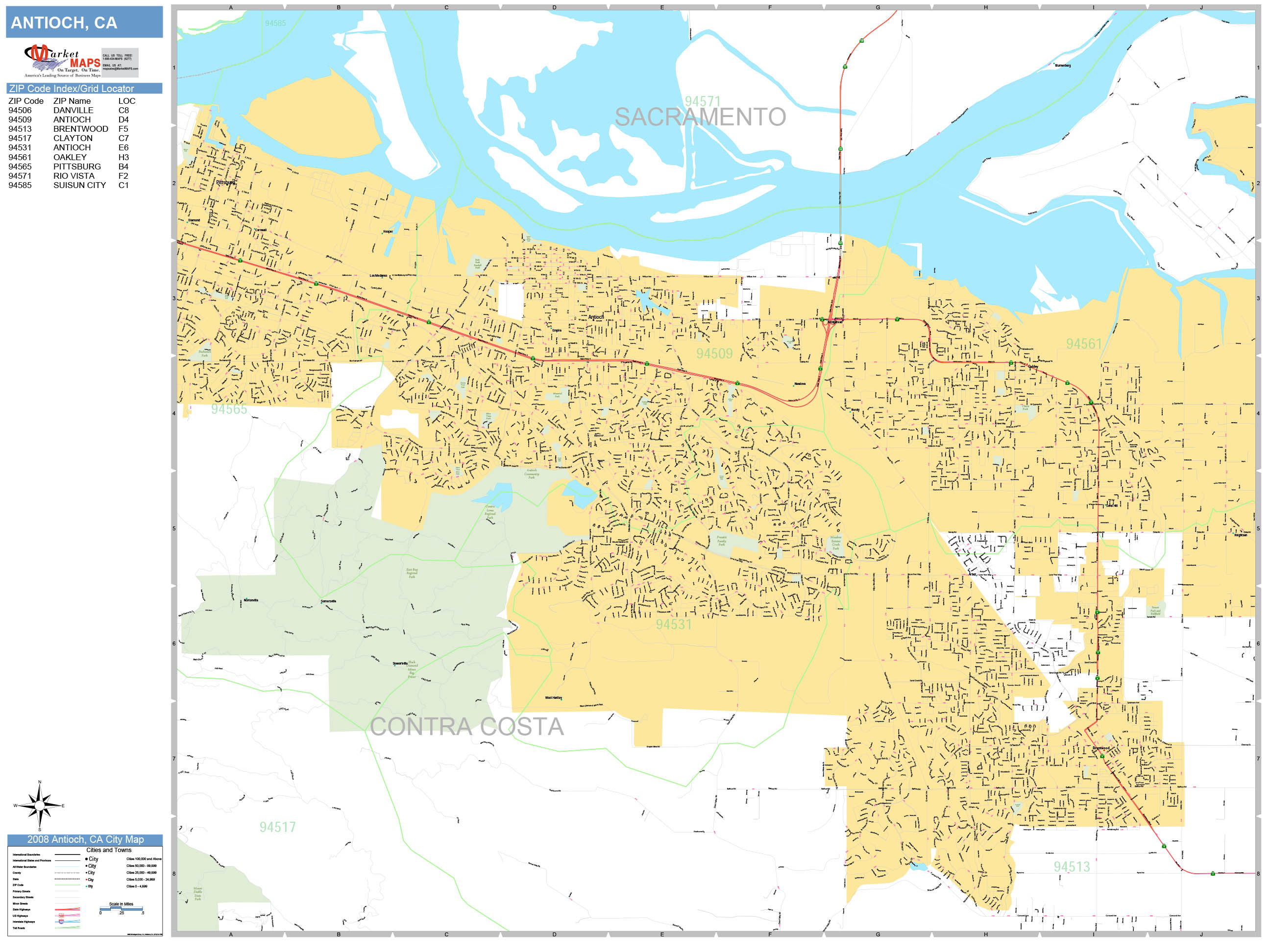 Antioch California Wall Map (Basic Style) by MarketMAPS - MapSales