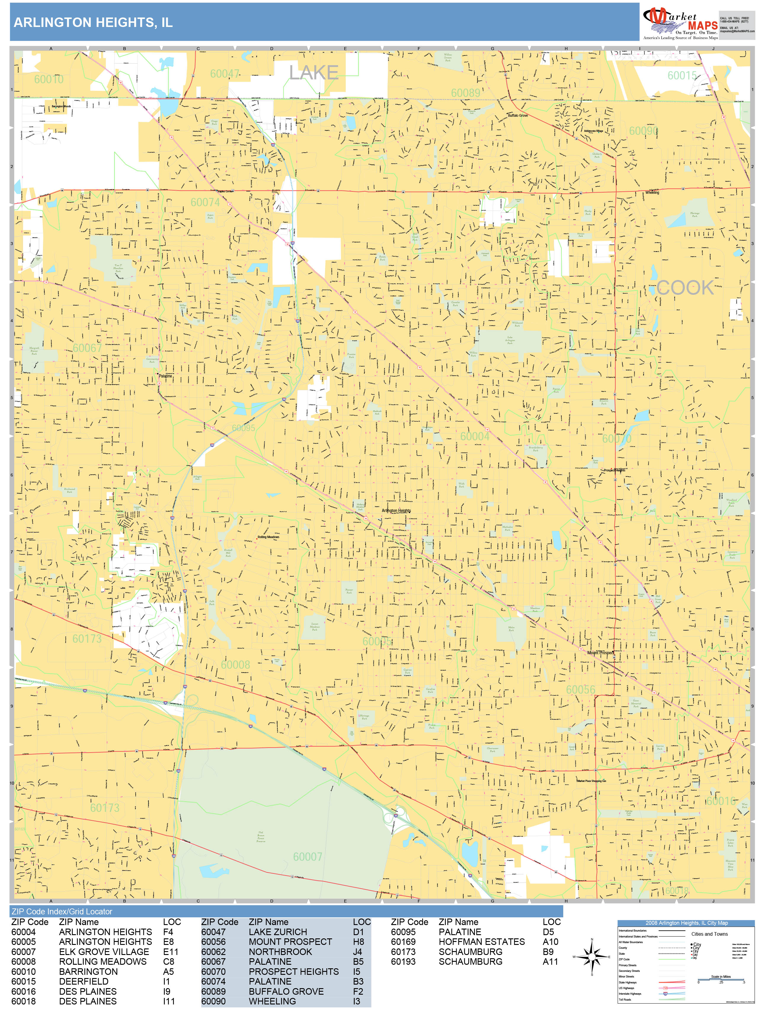 Arlington Heights Illinois Wall Map (basic Style) By Marketmaps - Mapsales