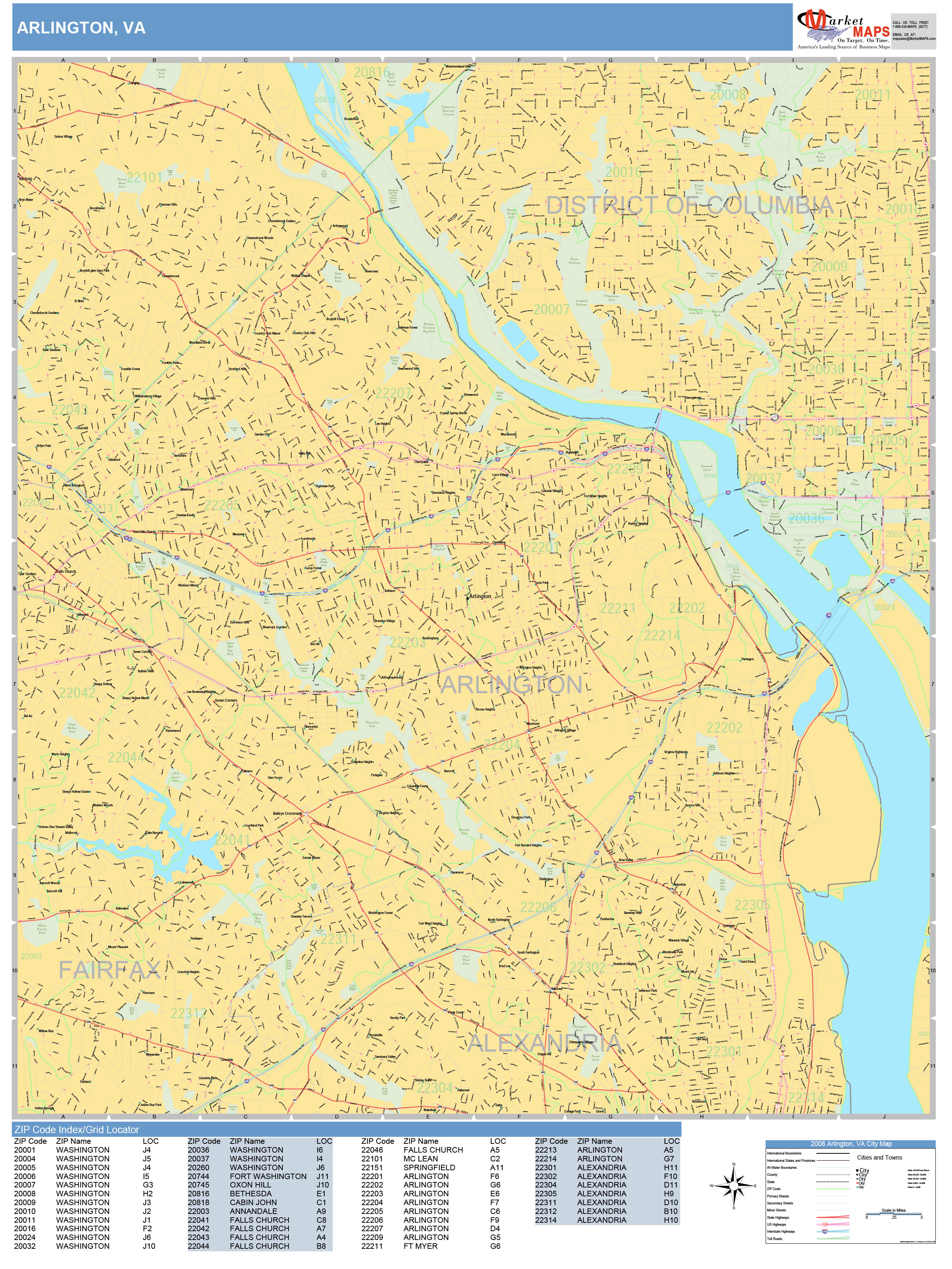 Arlington Virginia Wall Map (Basic Style) by MarketMAPS - MapSales.com