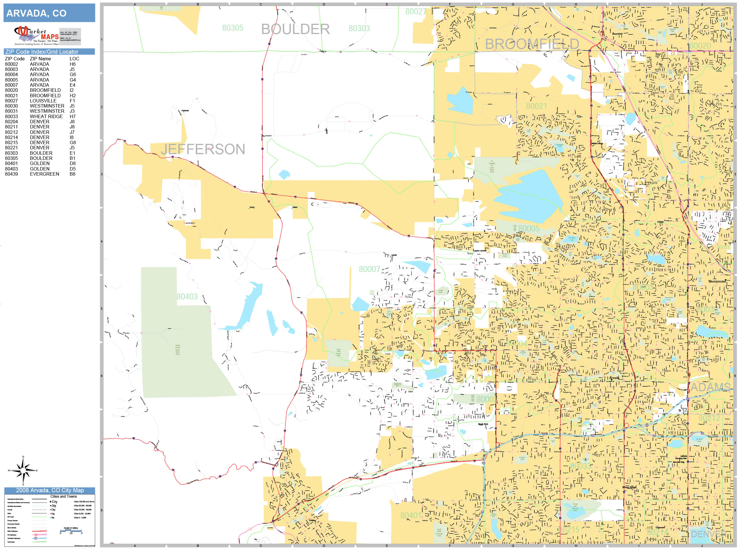 Arvada Colorado Wall Map (Basic Style) by MarketMAPS - MapSales