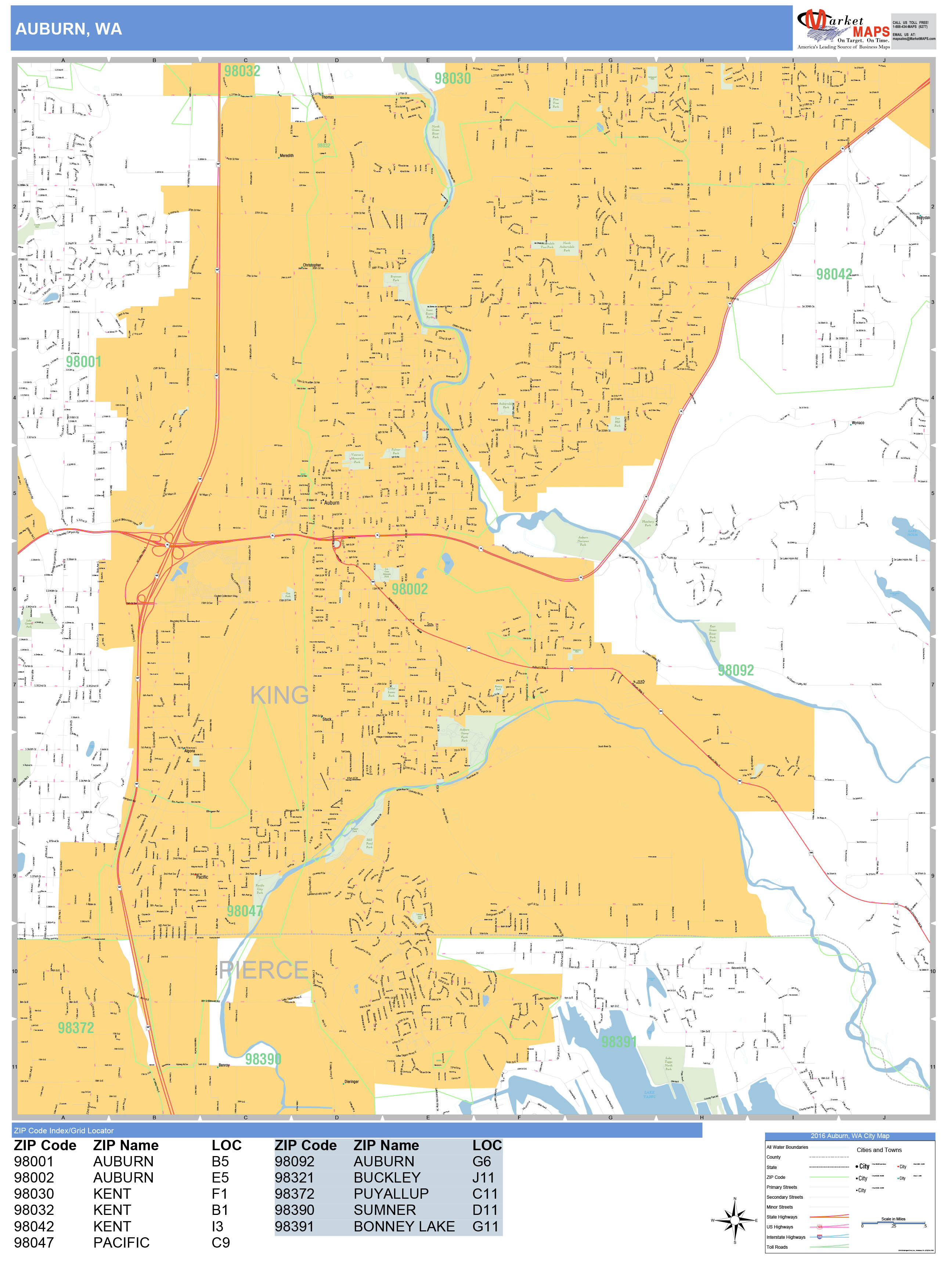 Auburn Washington Wall Map (Basic Style) by MarketMAPS - MapSales.com