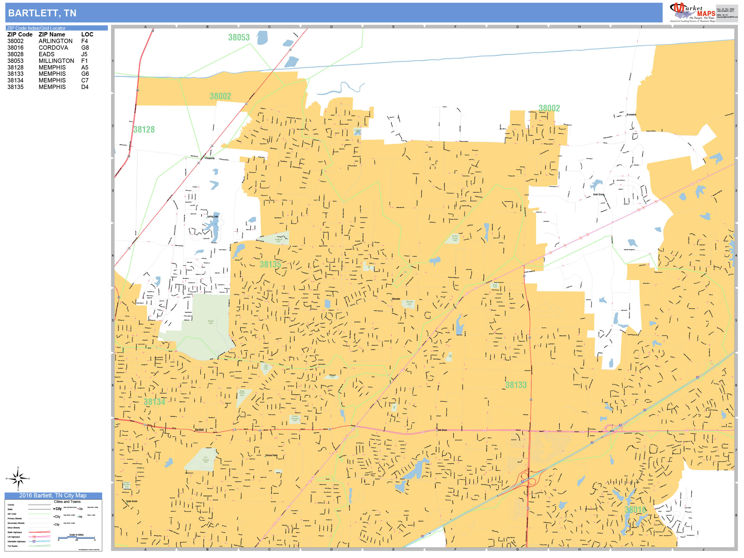 Bartlett Tennessee Wall Map (Basic Style) by MarketMAPS - MapSales.com