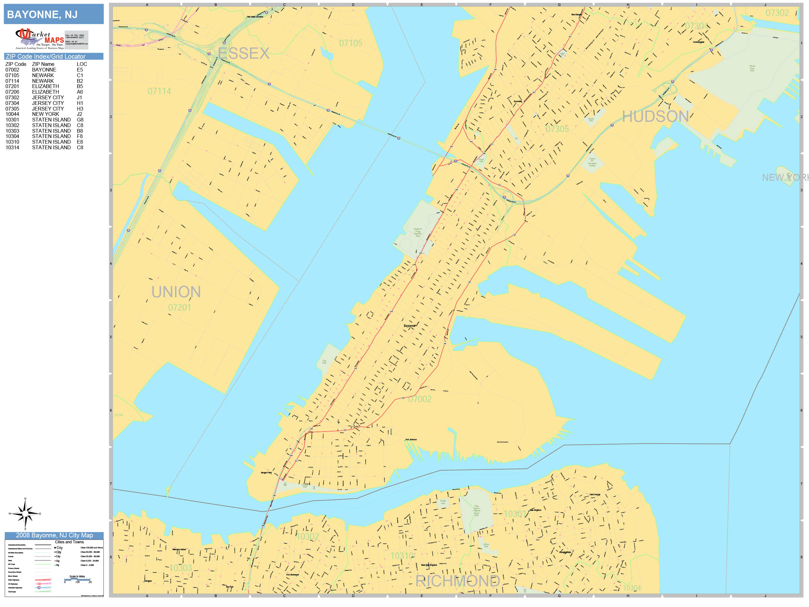 Bayonne New Jersey Wall Map Basic Style By MarketMAPS   Bayonne NJ 