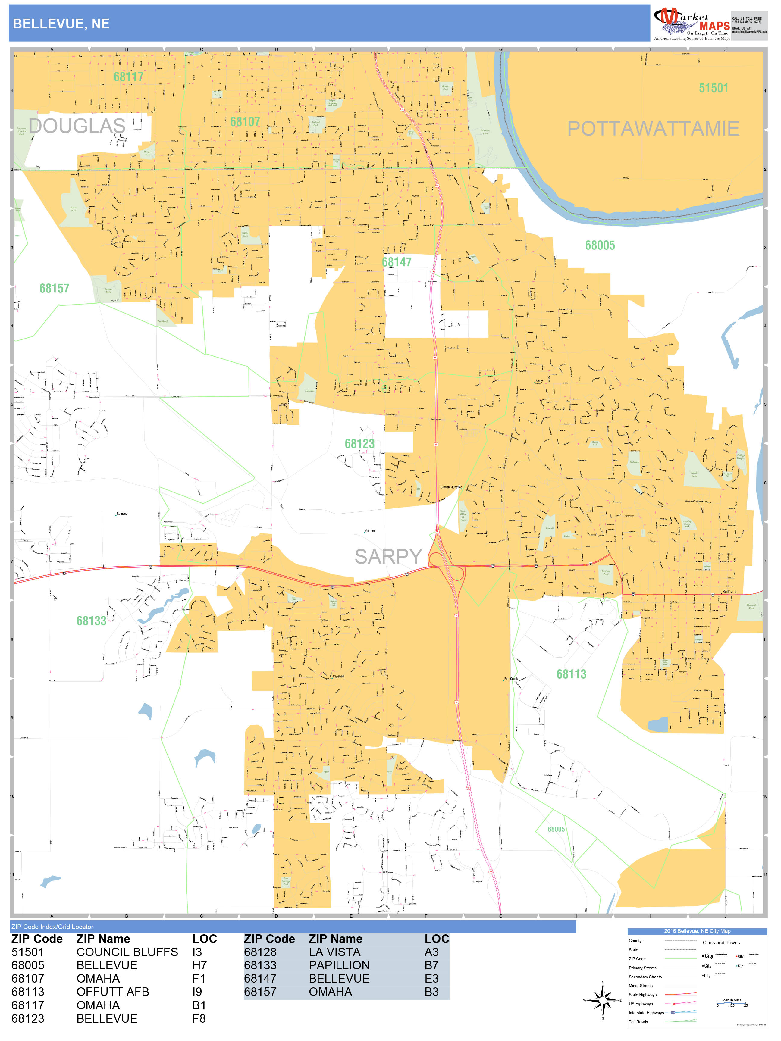 Bellevue Nebraska Wall Map (Basic Style) by MarketMAPS - MapSales