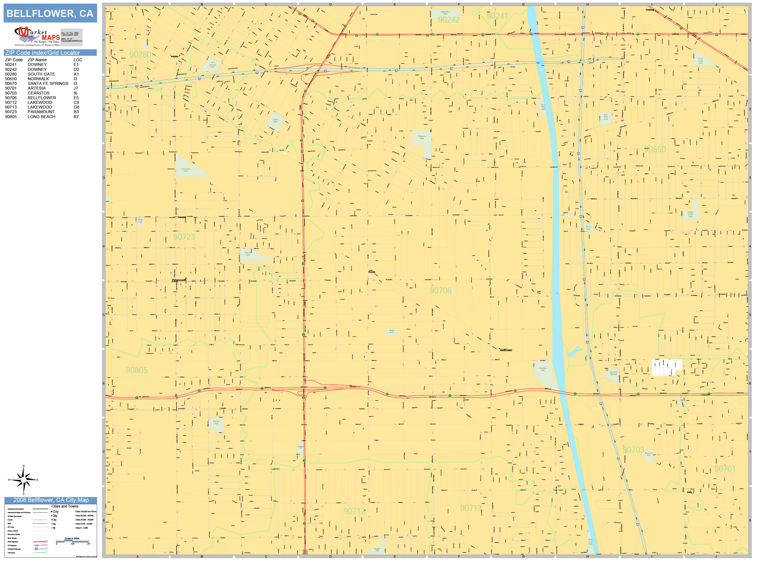 Bellflower California Wall Map (Basic Style) by MarketMAPS MapSales