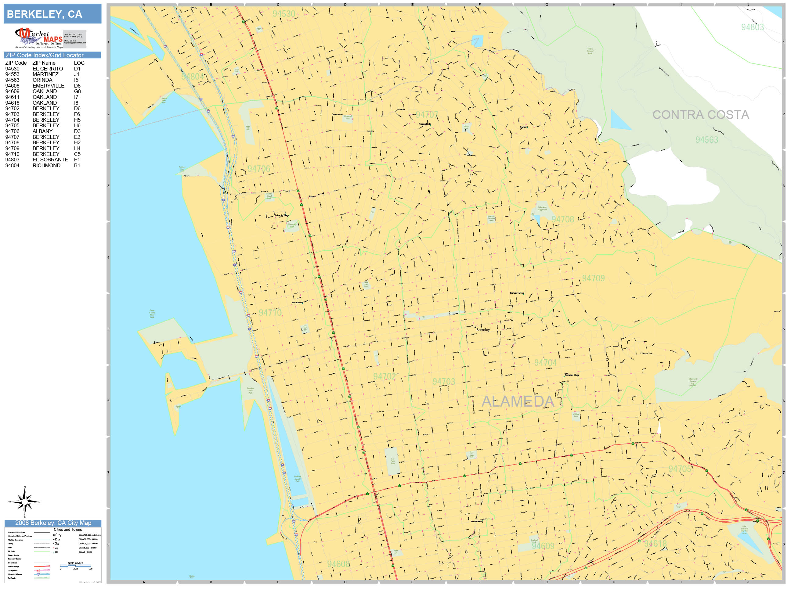 Berkeley California Wall Map (Basic Style) by MarketMAPS