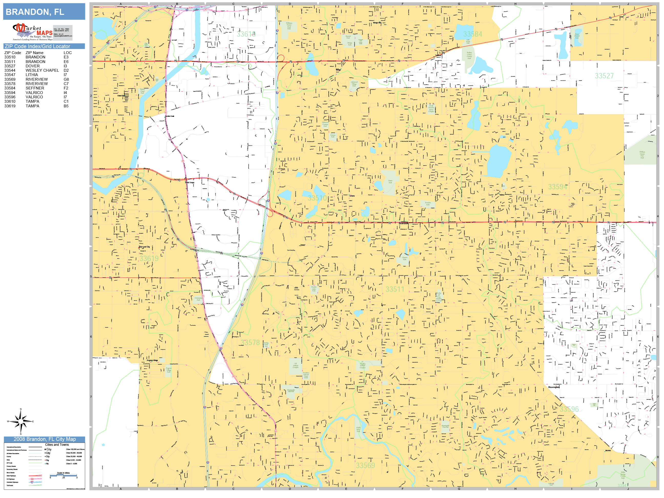 Brandon Florida Wall Map (Basic Style) by MarketMAPS - MapSales