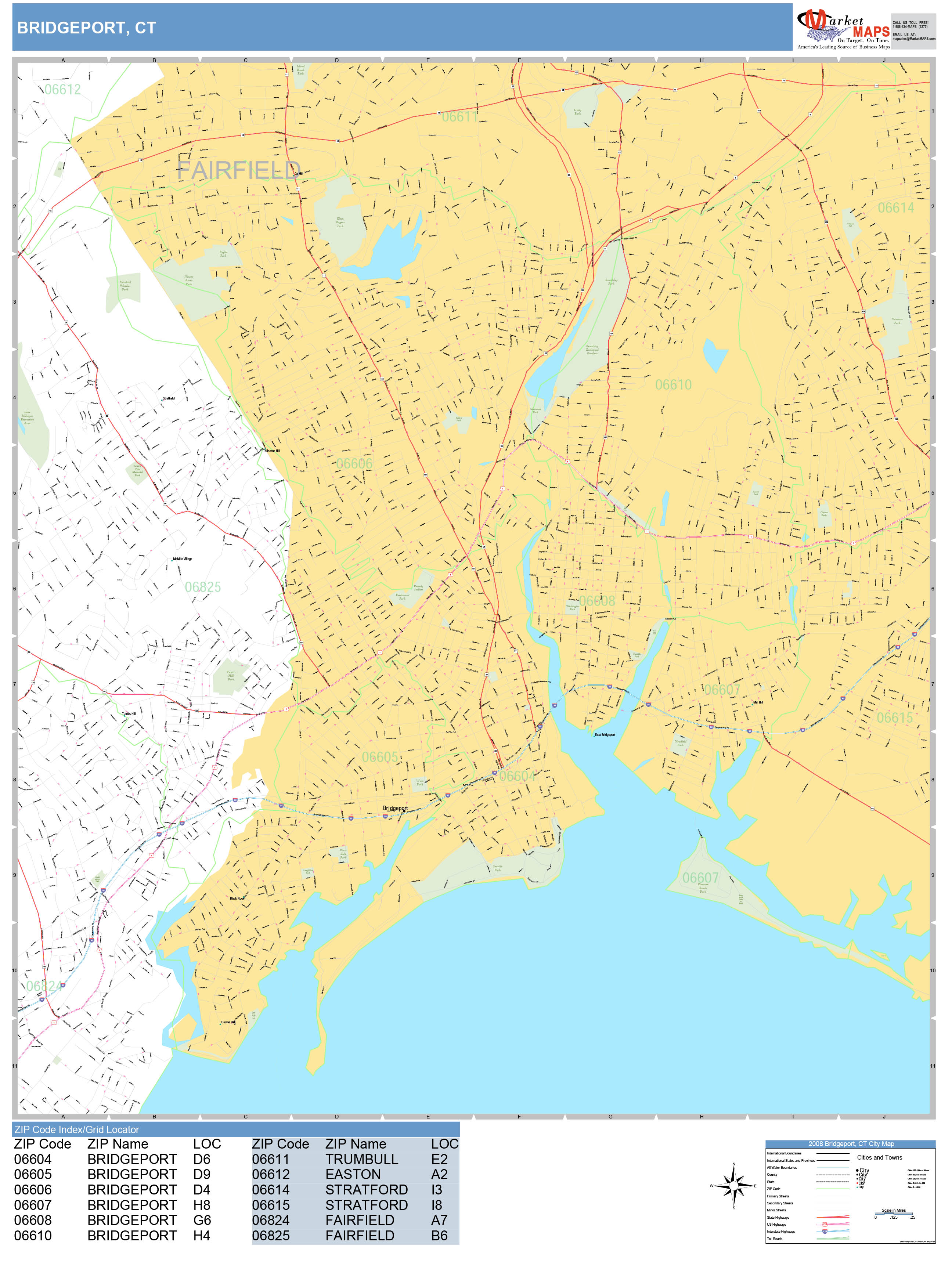 Bridgeport Connecticut Wall Map (Basic Style) by MarketMAPS