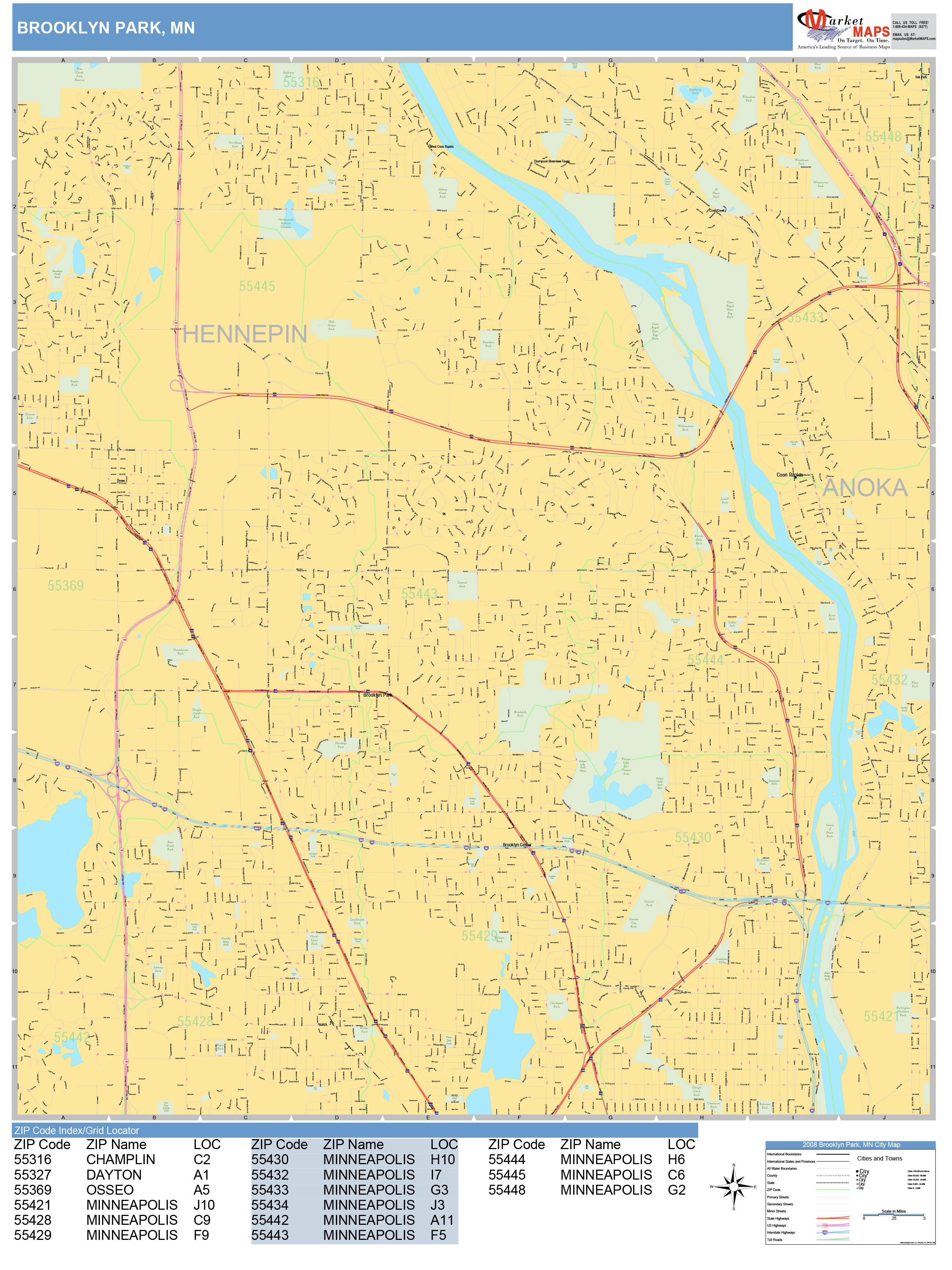 Brooklyn Park Minnesota Wall Map (Basic Style) by MarketMAPS - MapSales