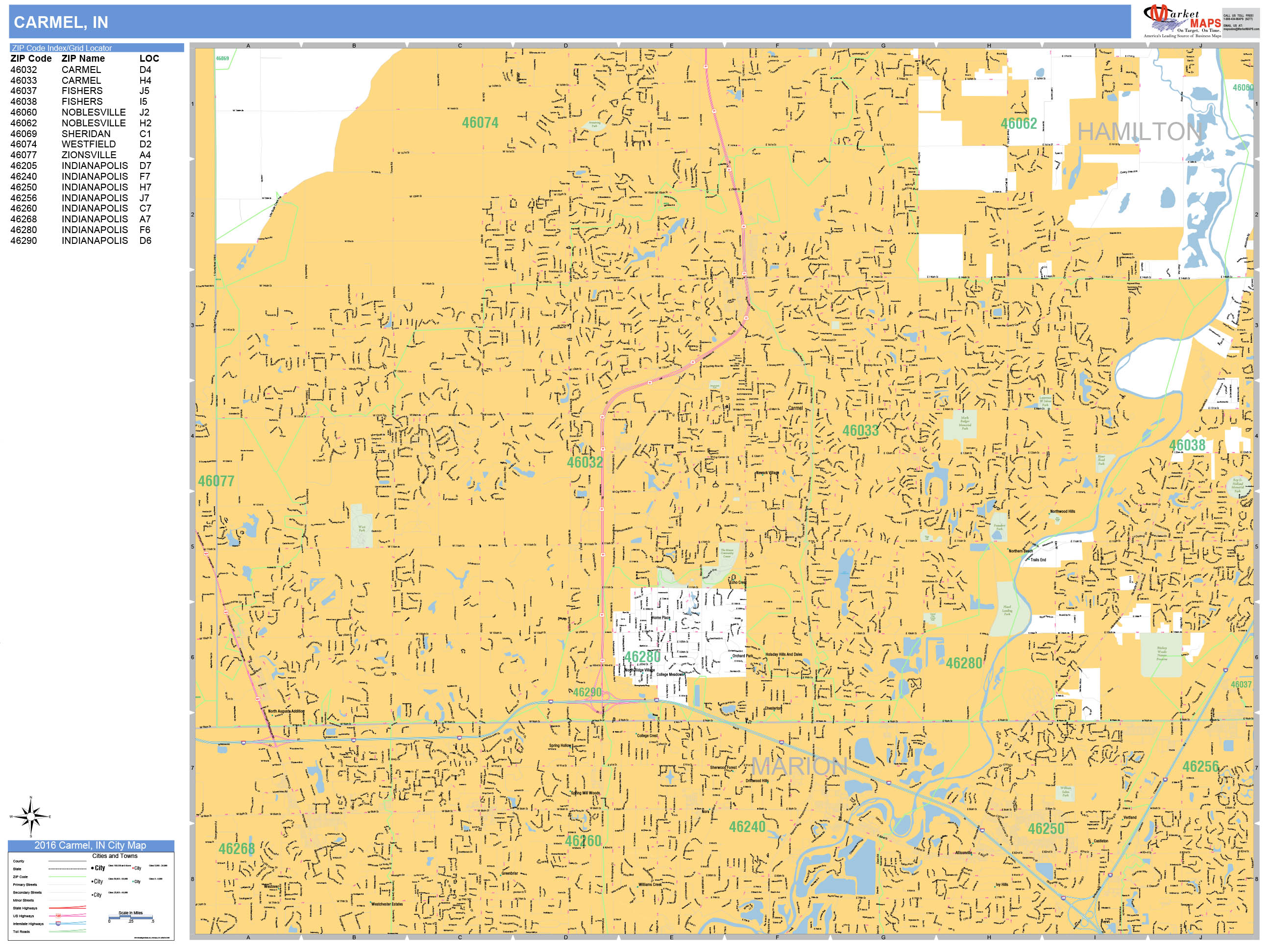 Carmel Indiana Wall Map (Basic Style) by MarketMAPS - MapSales.com