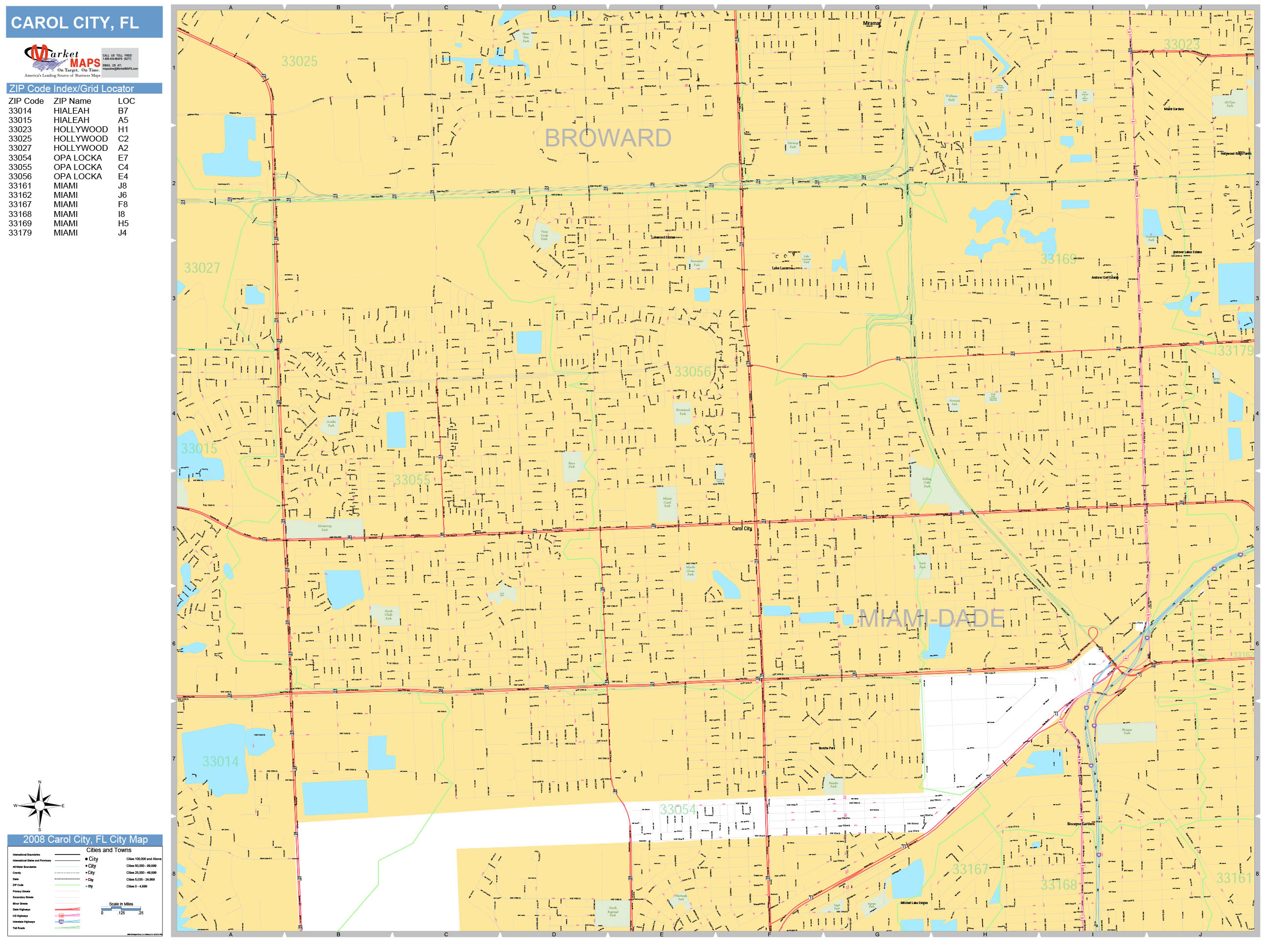 Carol City Florida Wall Map (basic Style) By Marketmaps - Mapsales.com