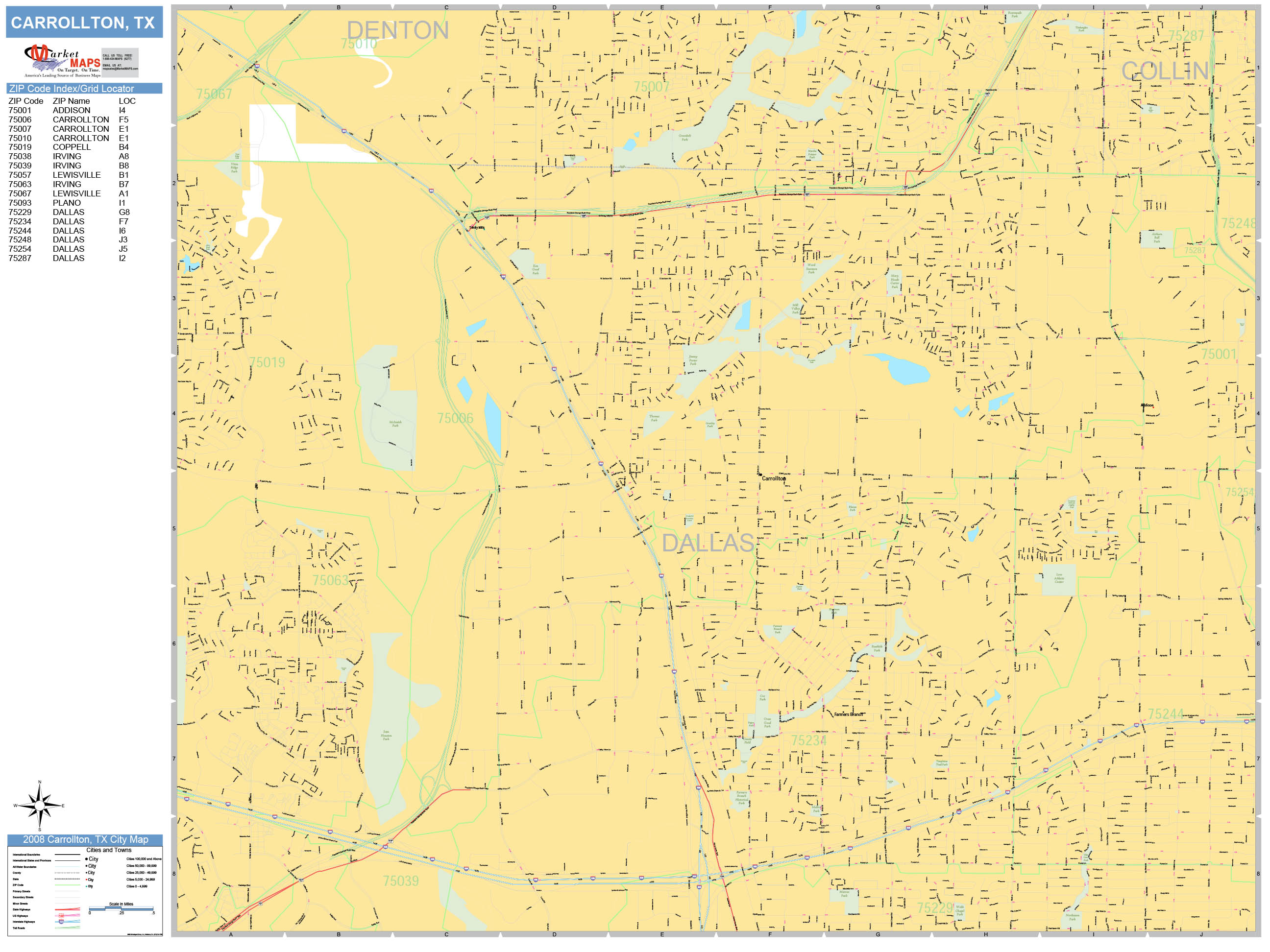 Carrollton Texas Wall Map (Basic Style) by MarketMAPS