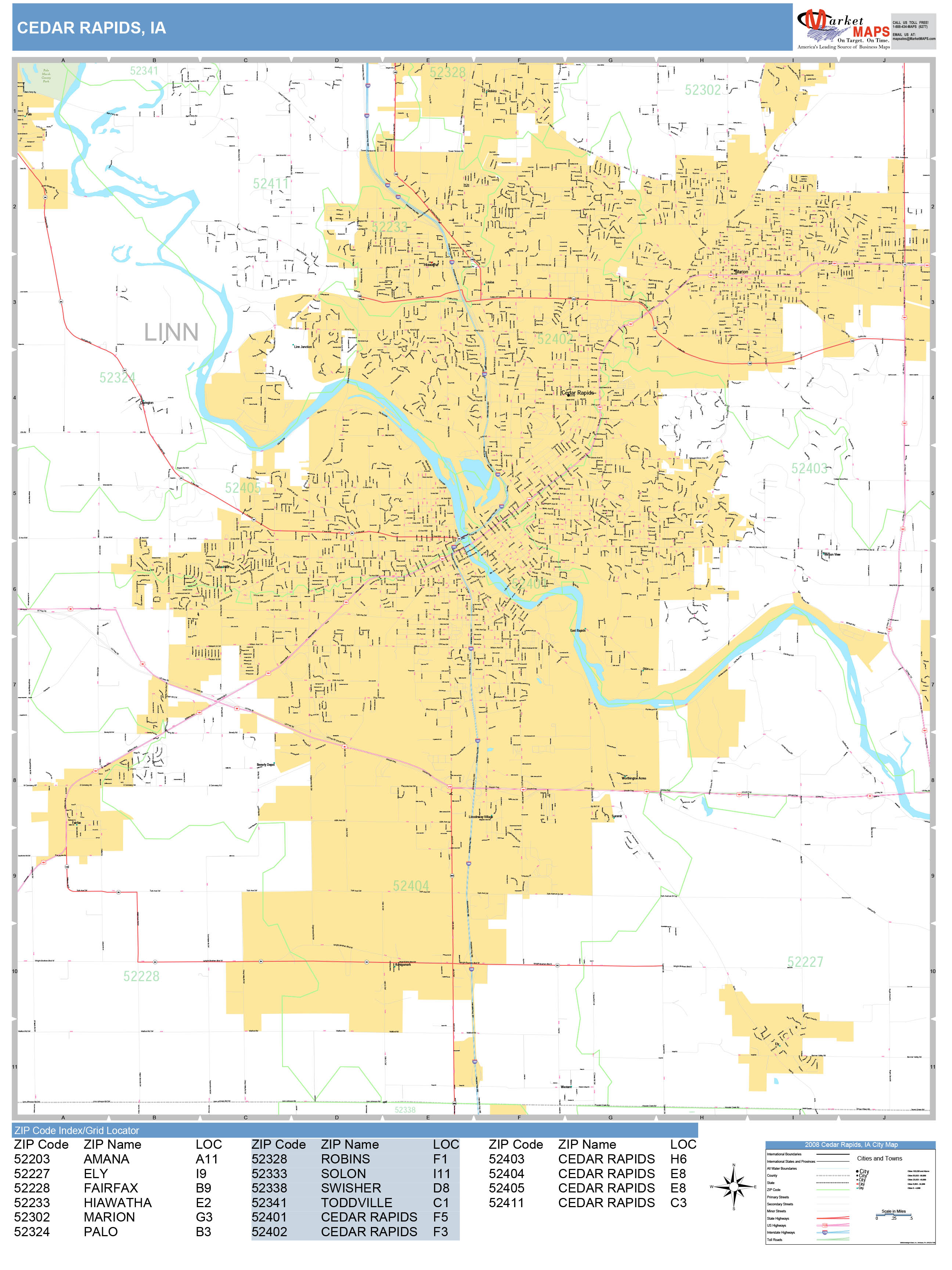 Cedar Rapids Iowa Wall Map Basic Style By MarketMAPS MapSales   CedarRapids IA 