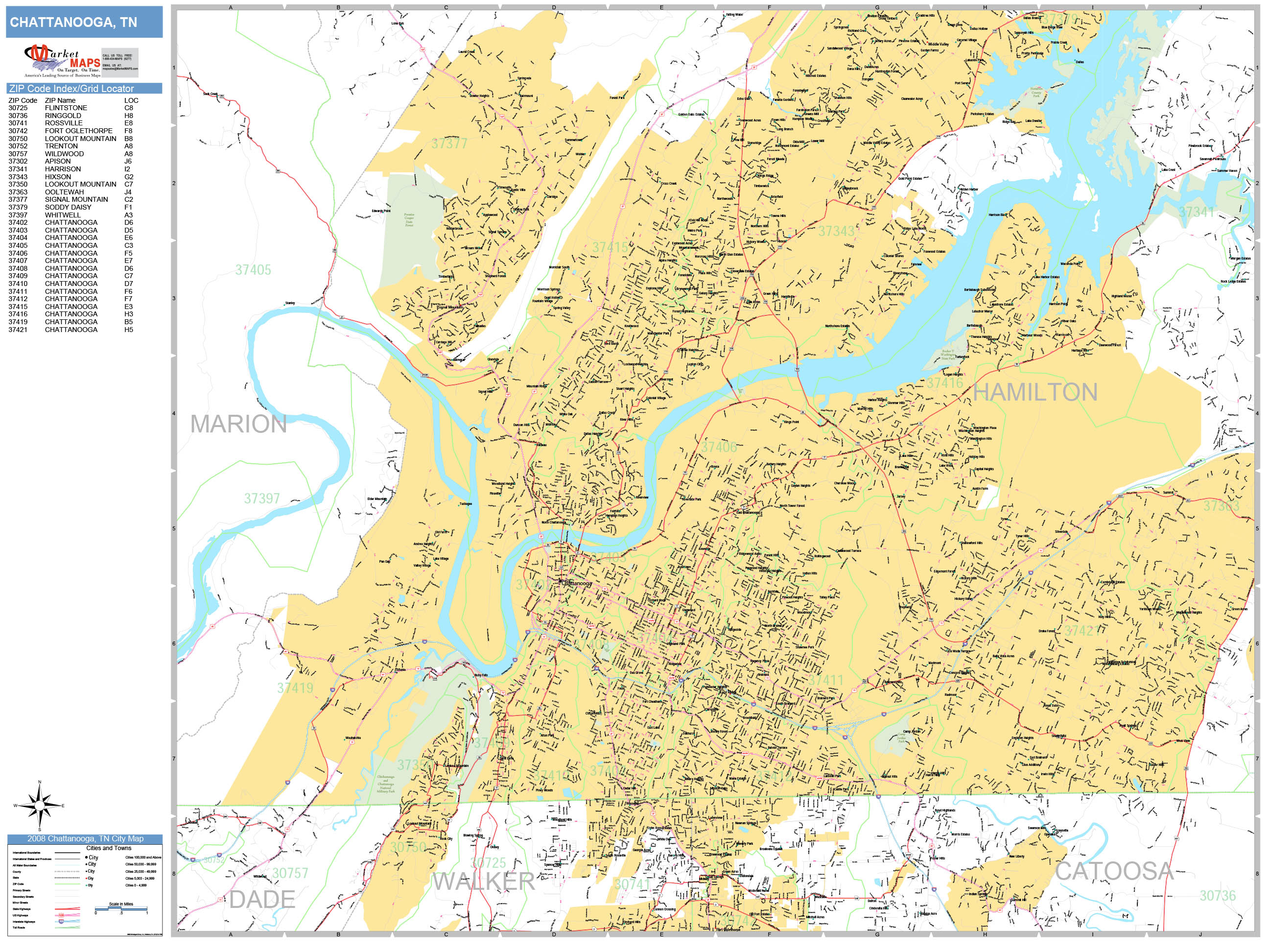 Chattanooga Tennessee Wall Map (Basic Style) by MarketMAPS - MapSales