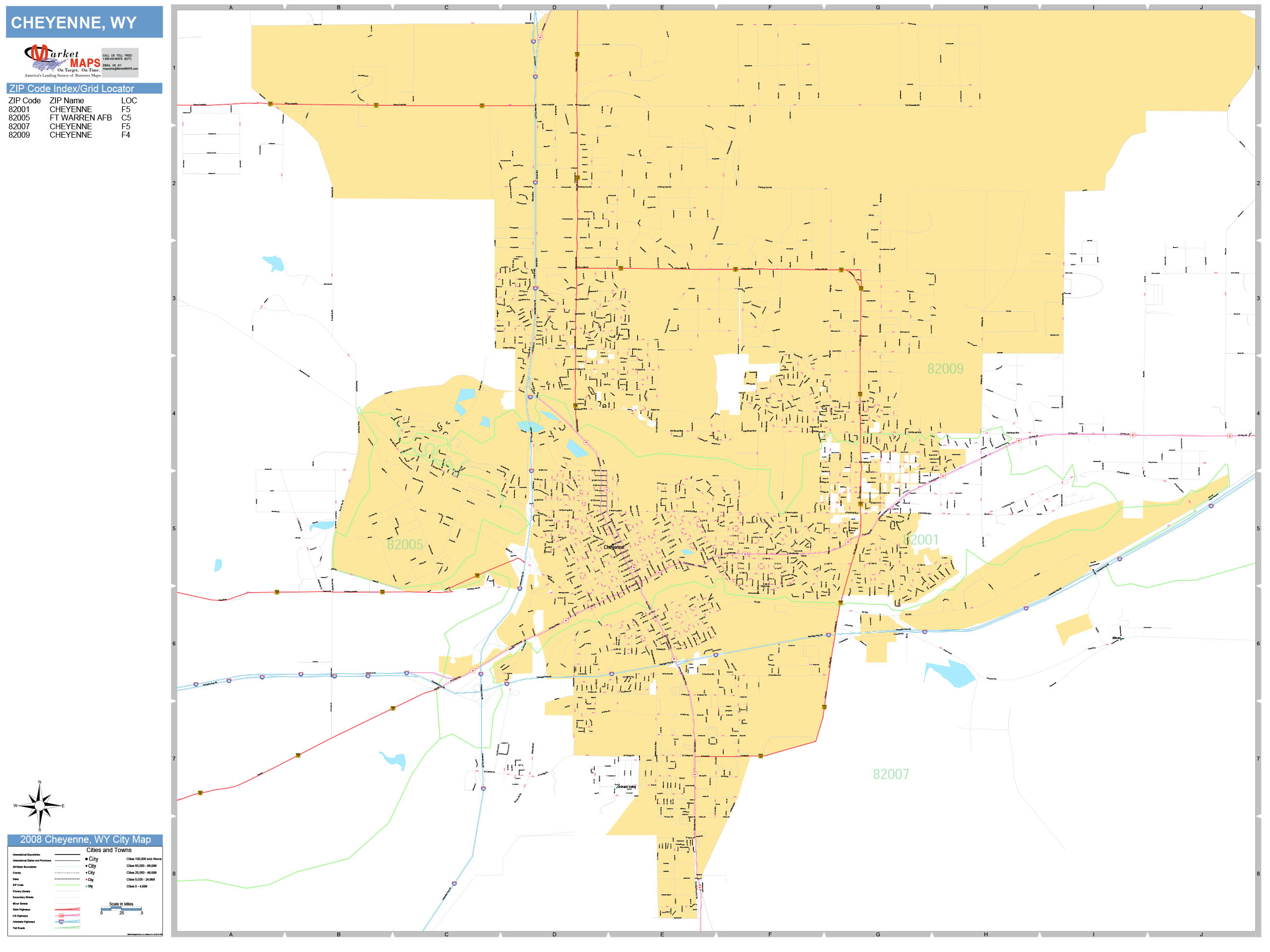 Cheyenne Wyoming Wall Map (Basic Style) by MarketMAPS - MapSales