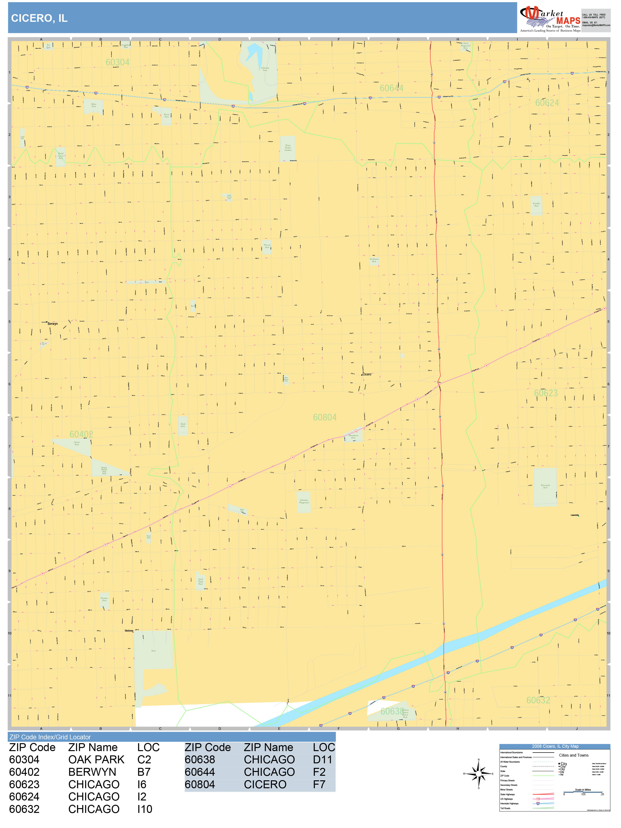 Cicero Illinois Wall Map (Basic Style) by MarketMAPS - MapSales