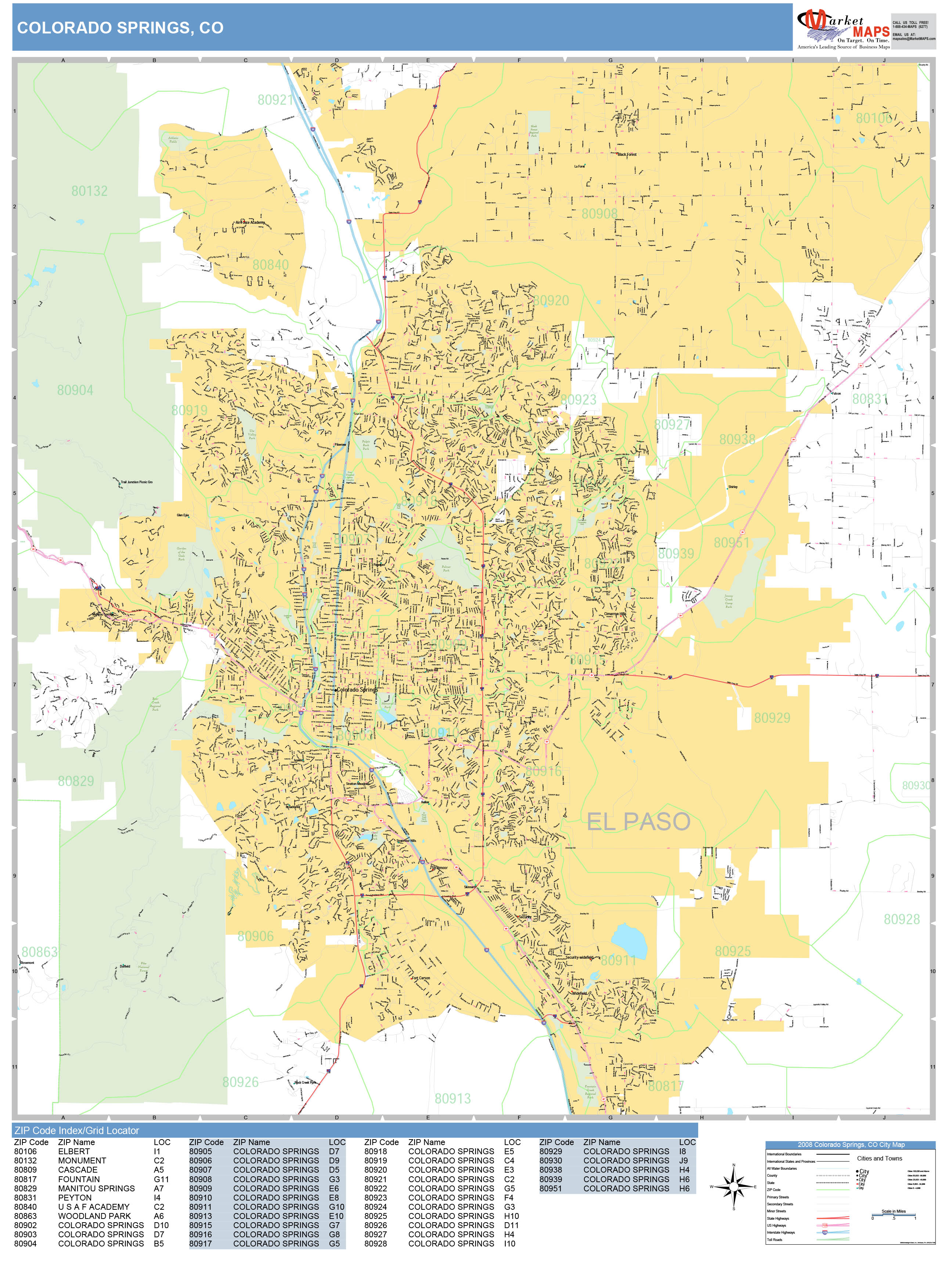 Colorado Springs Colorado Wall Map (Basic Style) by MarketMAPS - MapSales