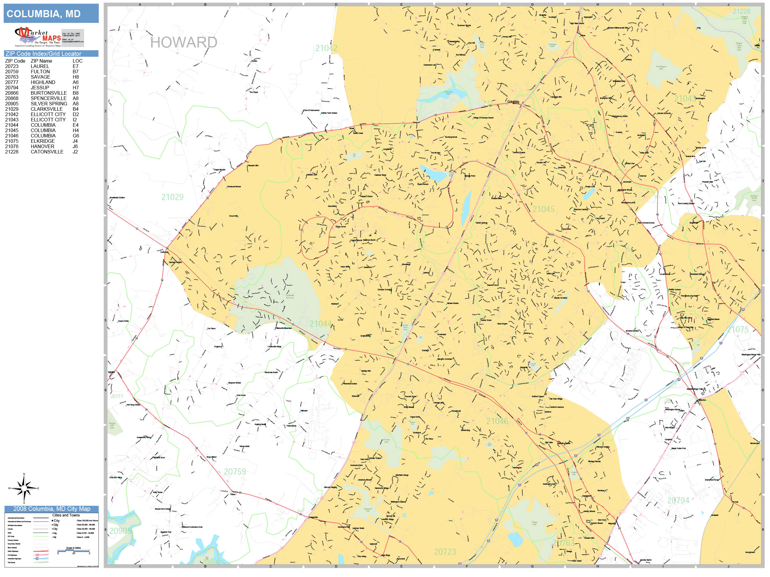 Columbia Maryland Wall Map (Basic Style) by MarketMAPS - MapSales.com