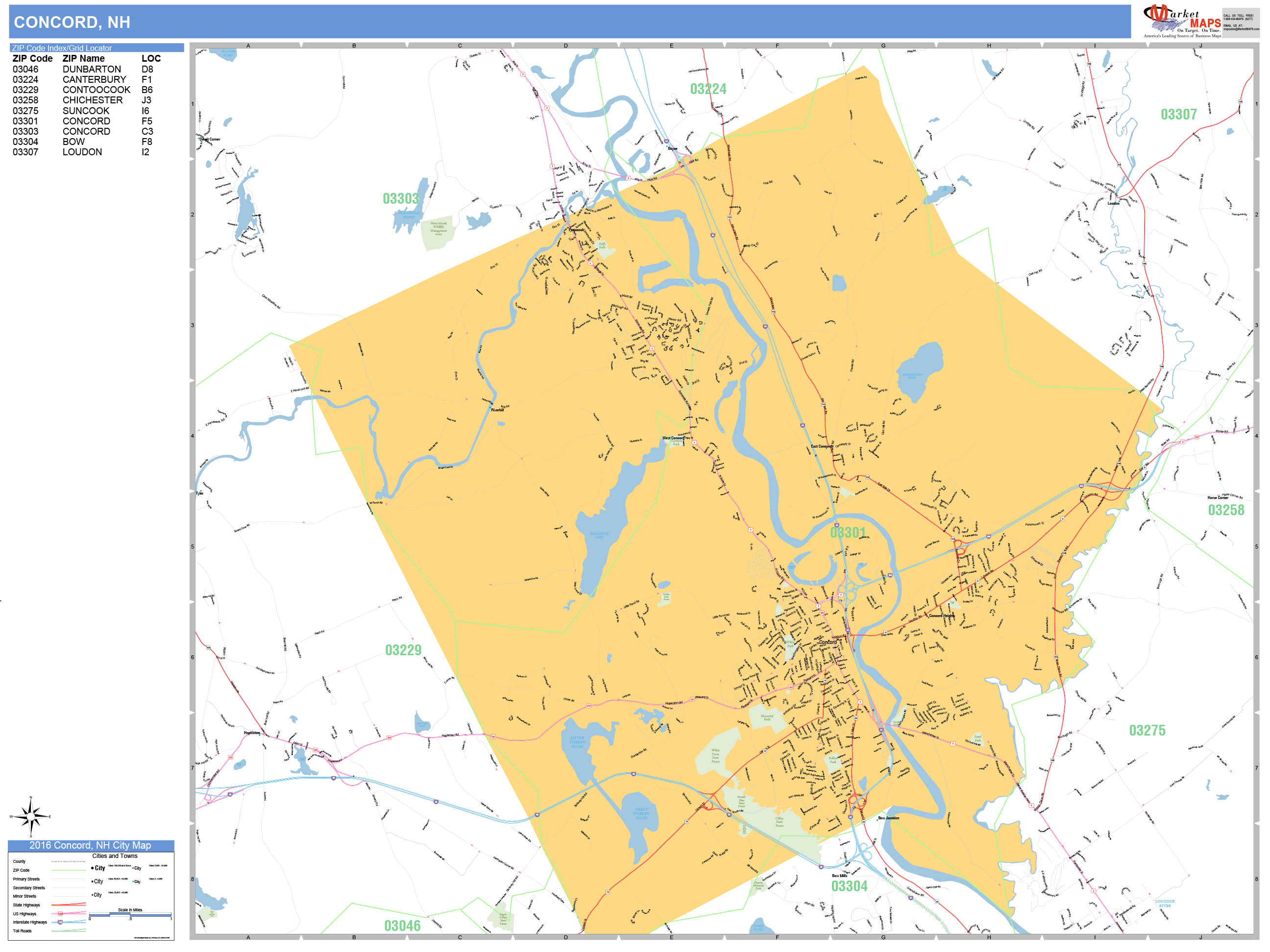 Concord New Hampshire Wall Map (Basic Style) by MarketMAPS - MapSales.com