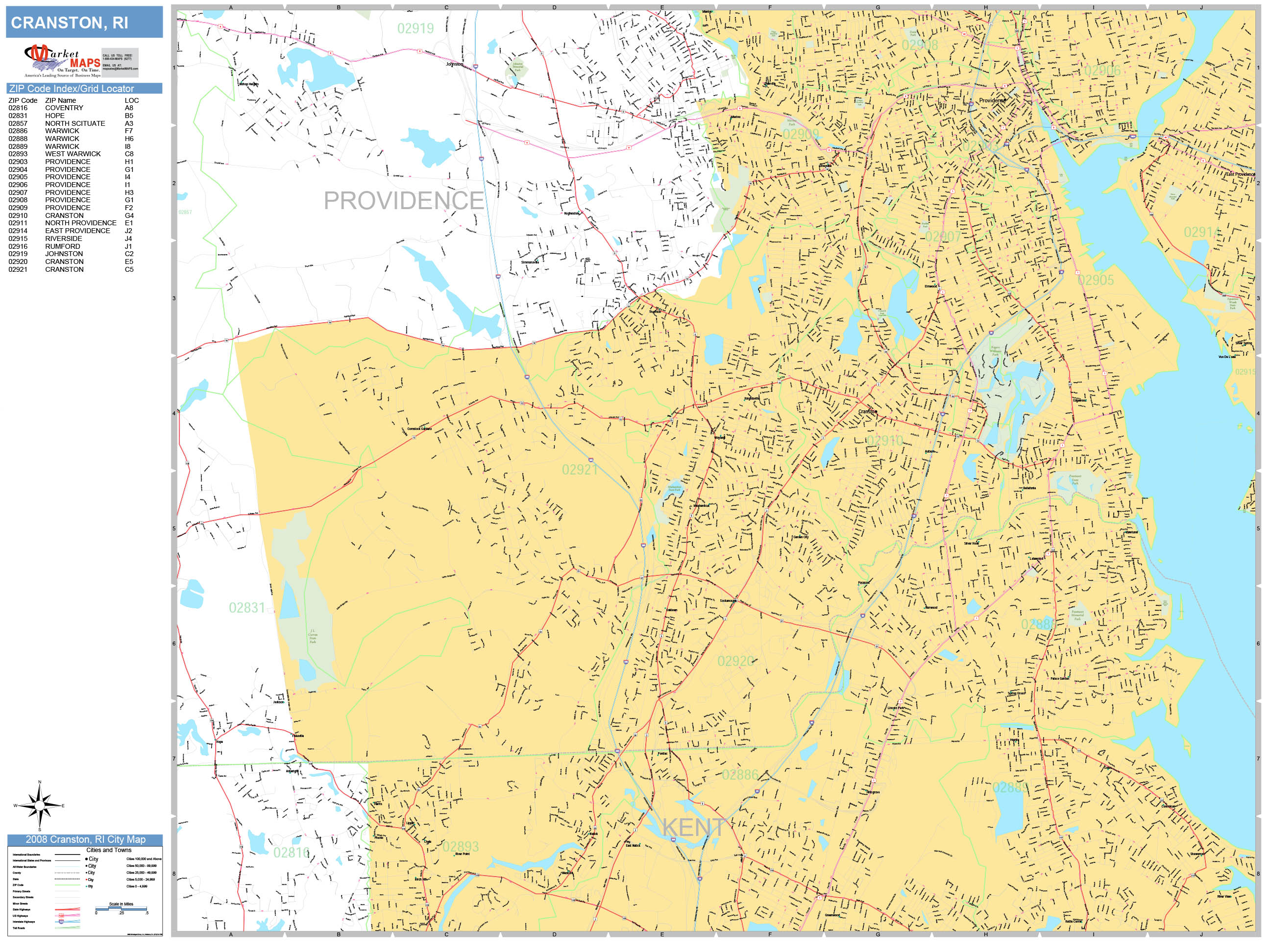 Cranston Rhode Island Wall Map (Basic Style) by MarketMAPS - MapSales