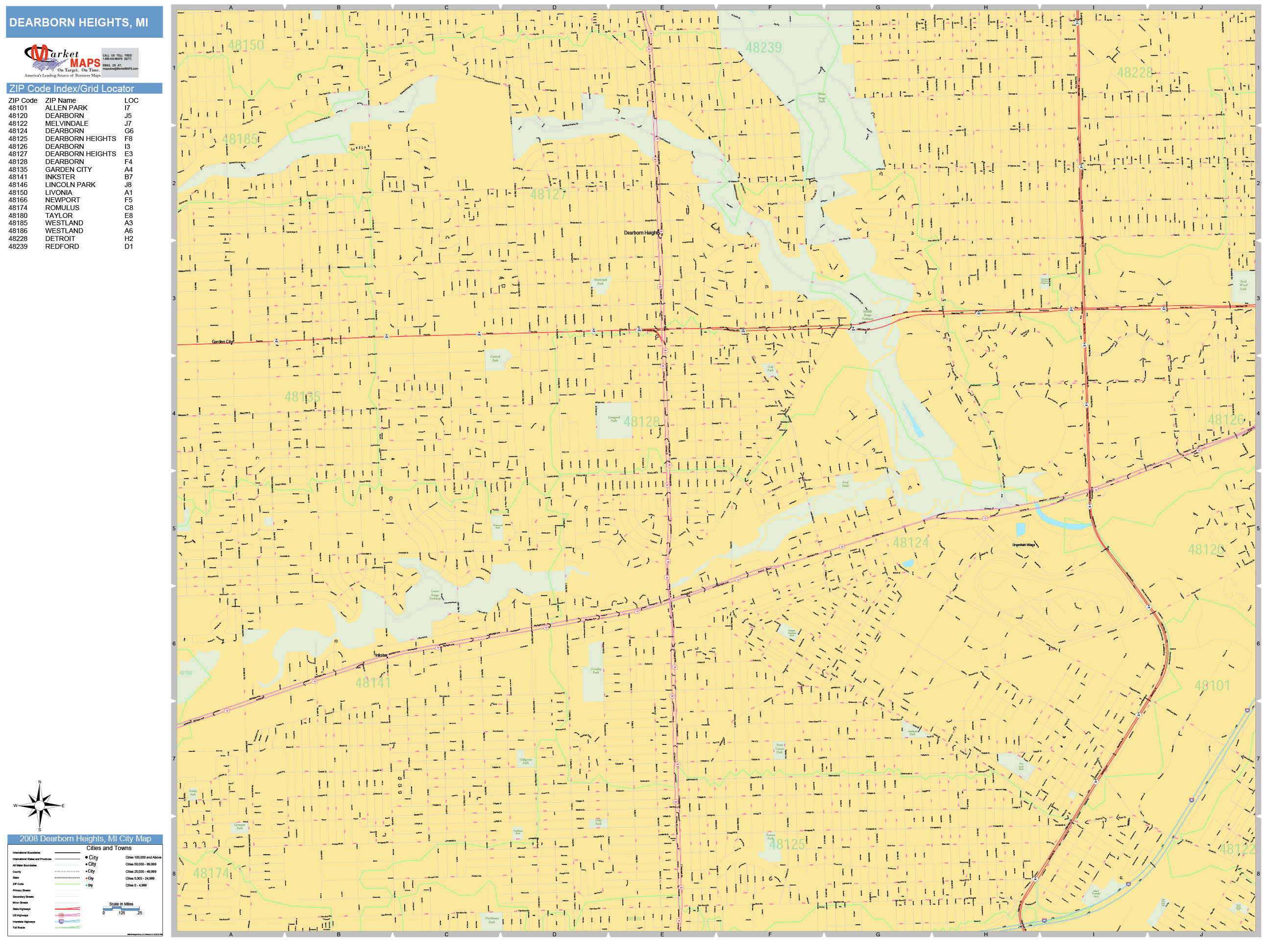 Dearborn Heights Michigan Wall Map Basic Style By MarketMAPS   DearbornHeights MI 