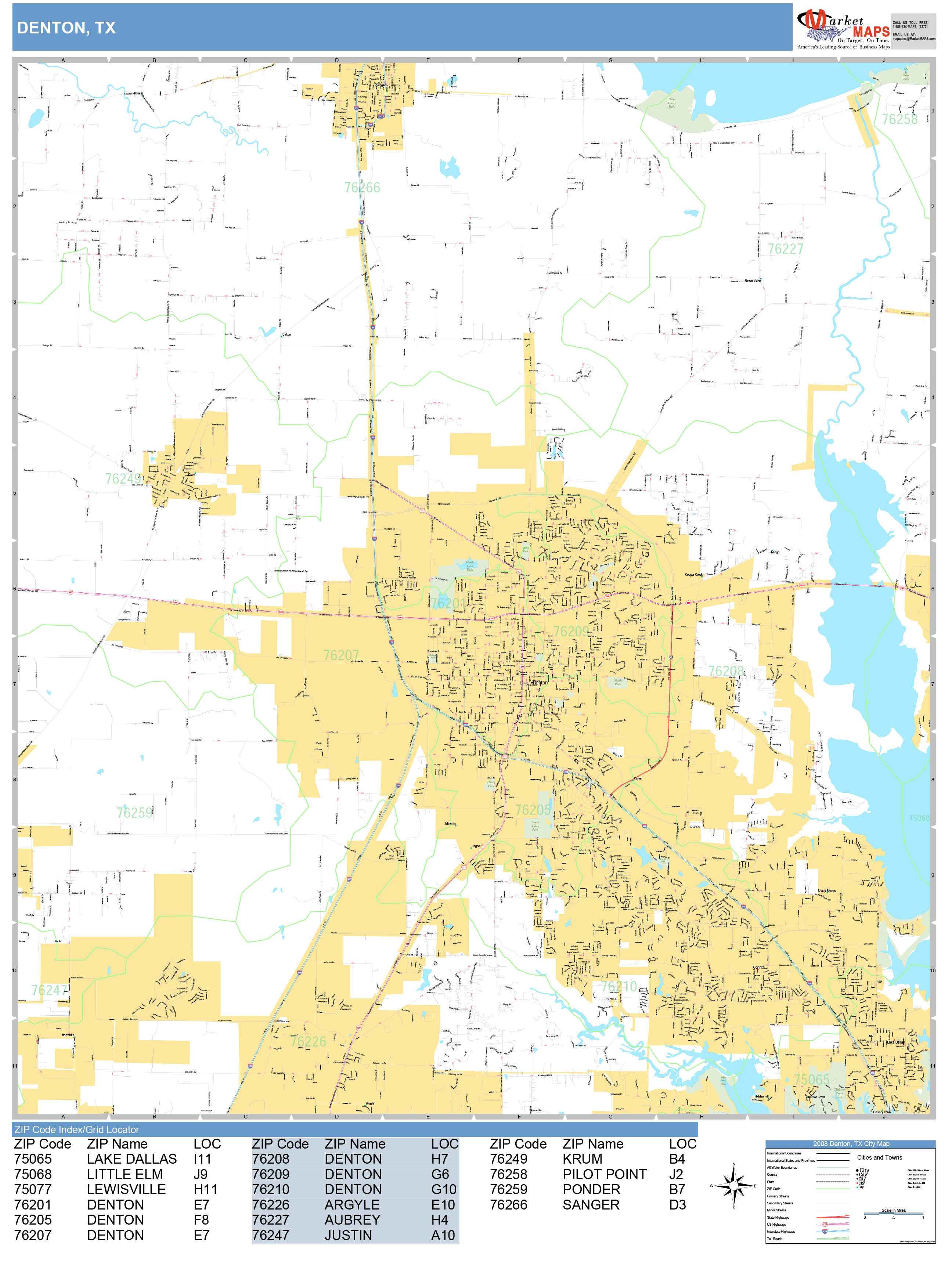 Denton Texas Wall Map (Basic Style) by MarketMAPS - MapSales