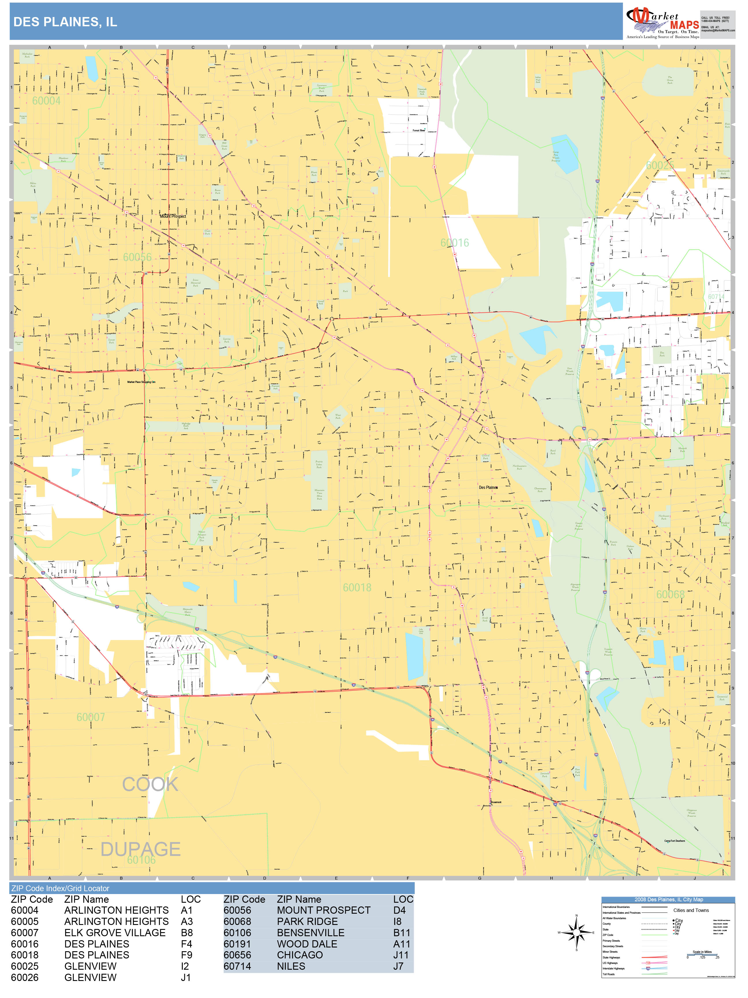 Des Plaines Illinois Wall Map Color Cast Style By Marketmaps - Vrogue