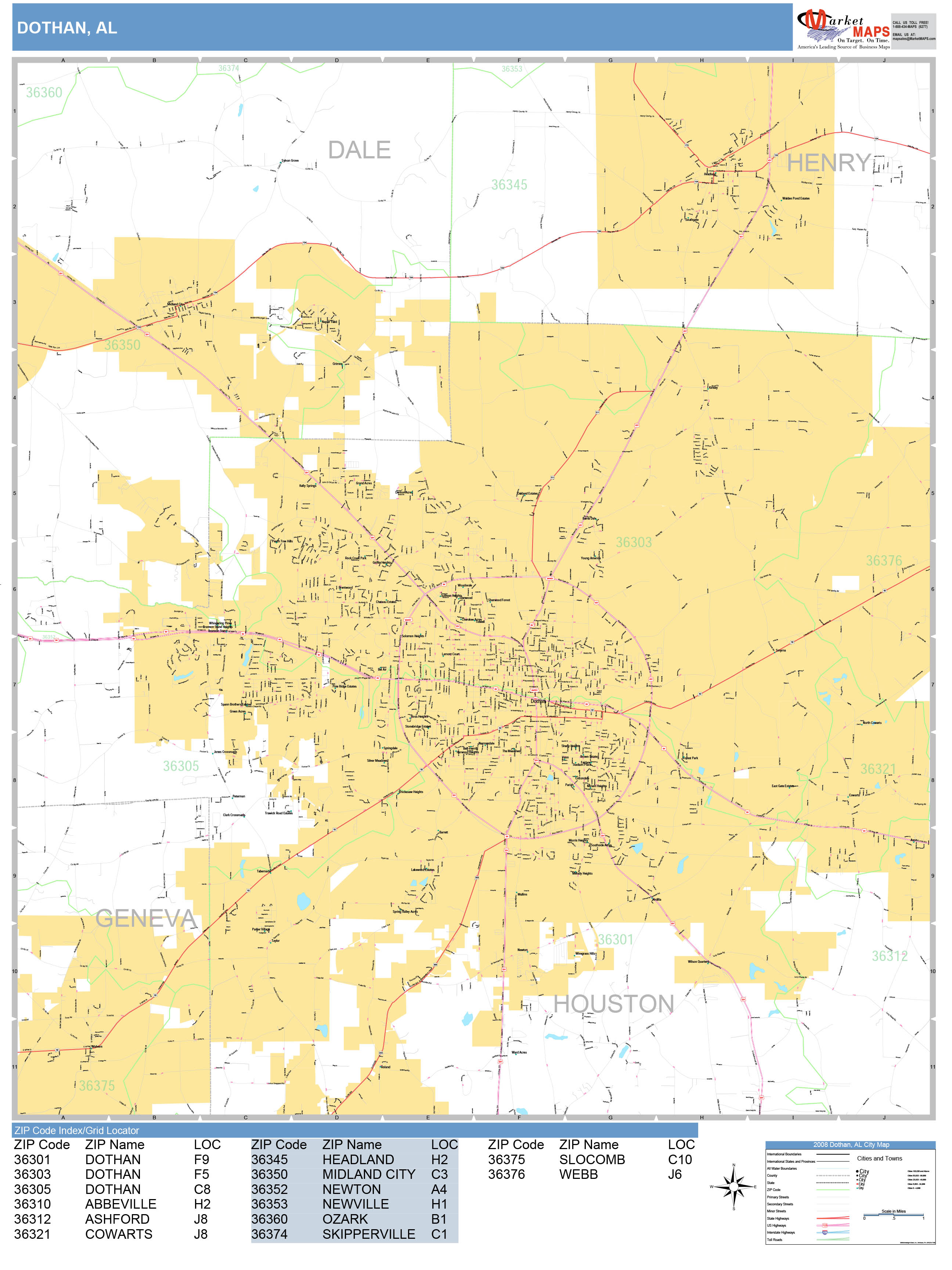 Dothan Alabama Wall Map (Basic Style) by MarketMAPS - MapSales.com