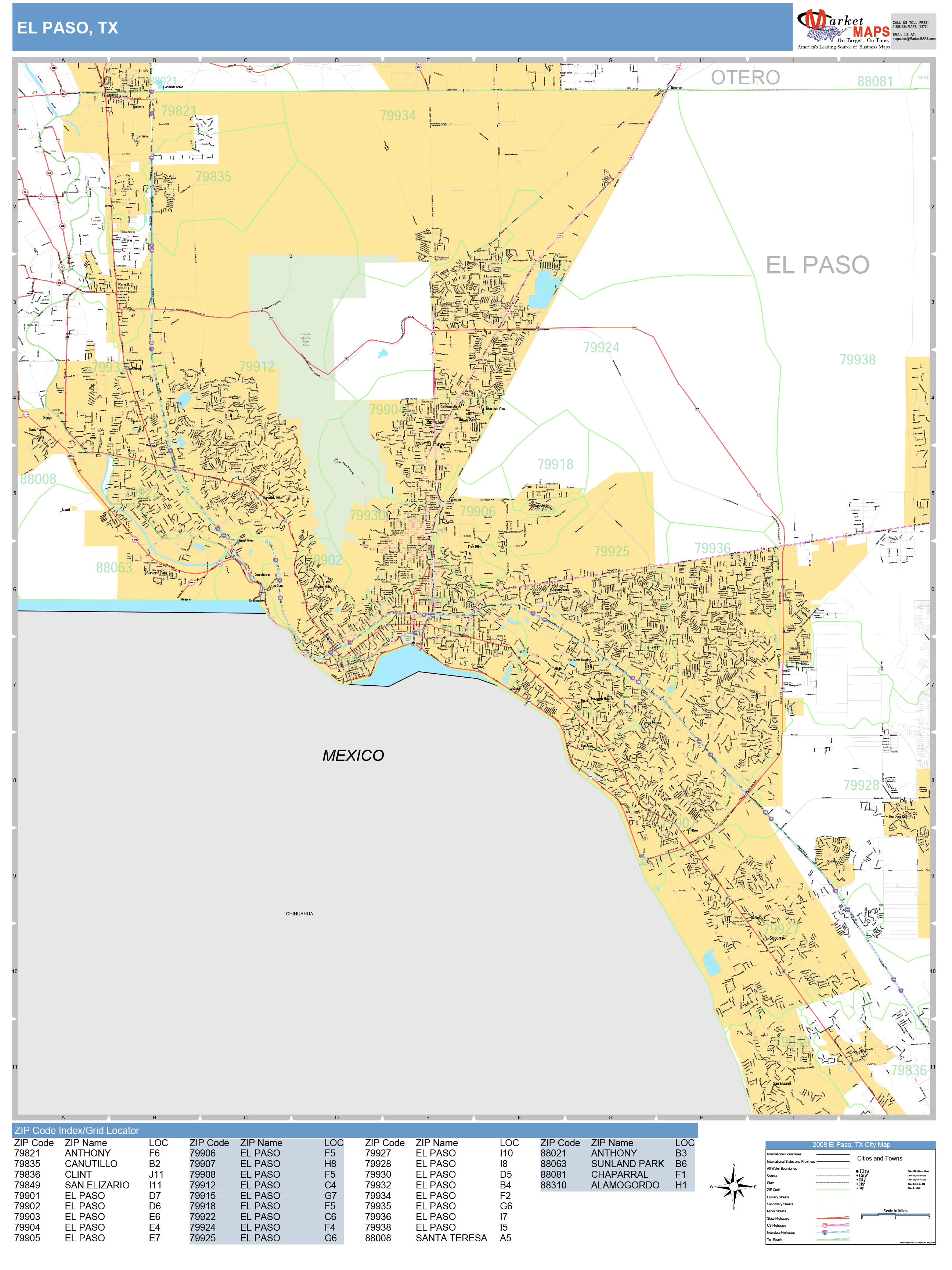 El Paso Texas Wall Map (Basic Style) by MarketMAPS