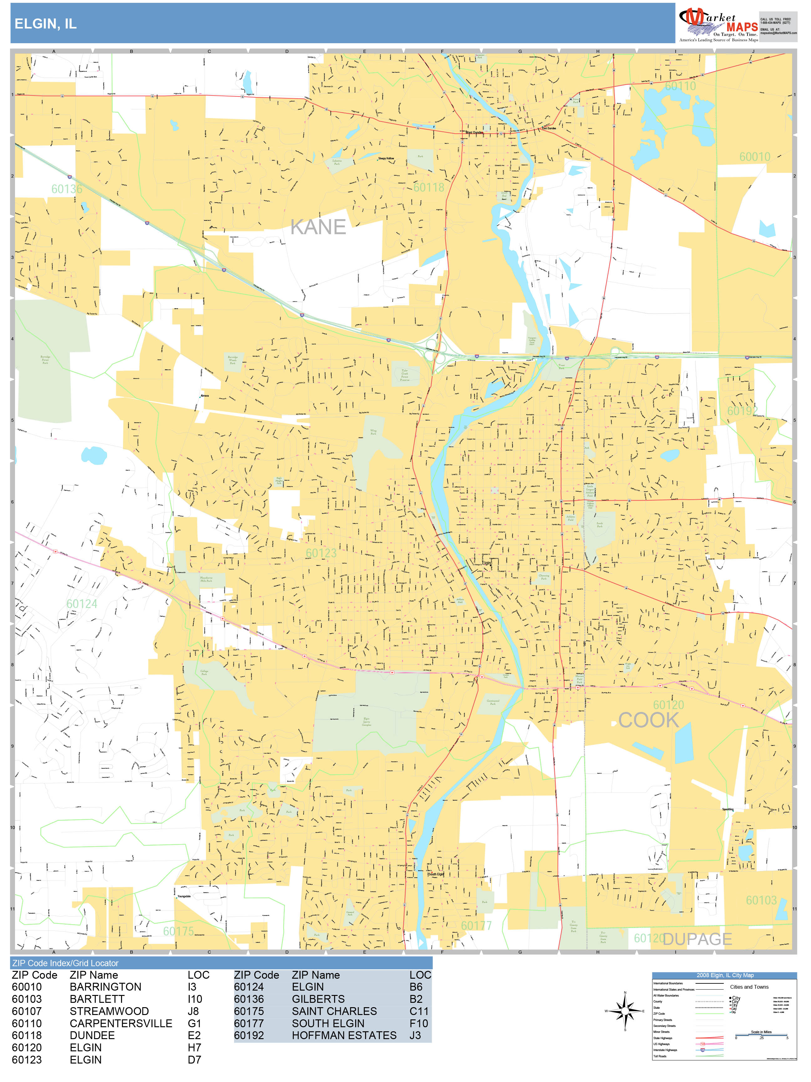 Elgin Illinois Wall Map Basic Style By Marketmaps Mapsales 1639