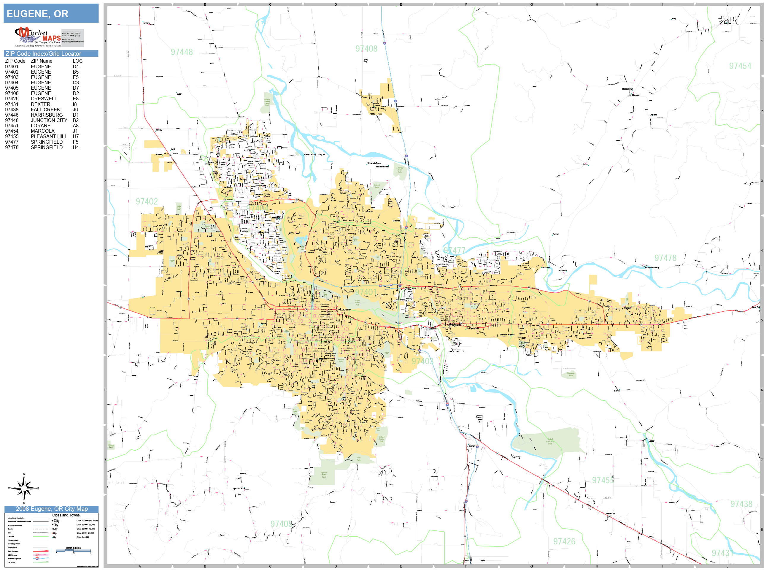 Eugene Oregon Wall Map (Basic Style) by MarketMAPS MapSales