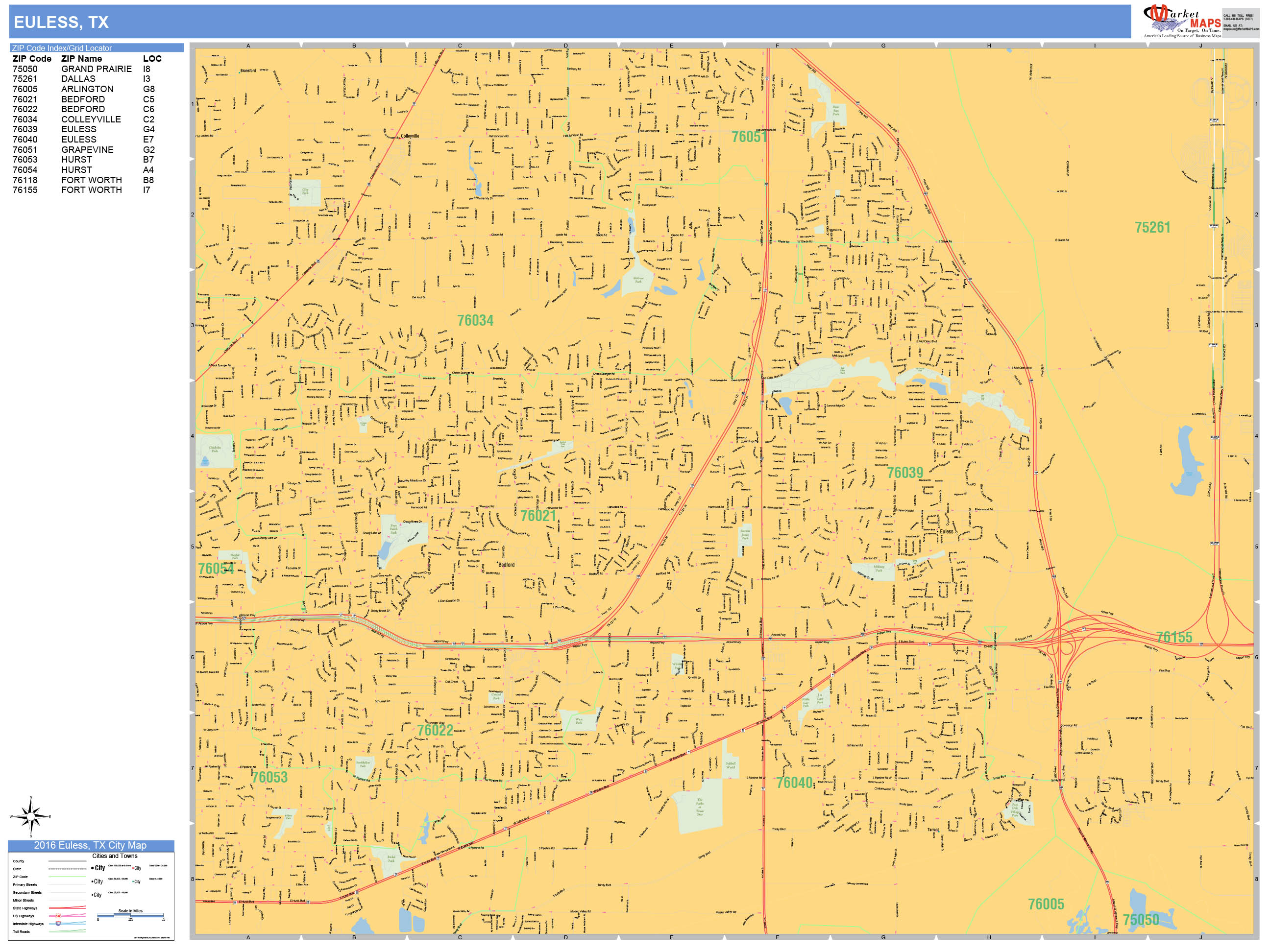 Euless Texas Wall Map (Basic Style) by MarketMAPS - MapSales