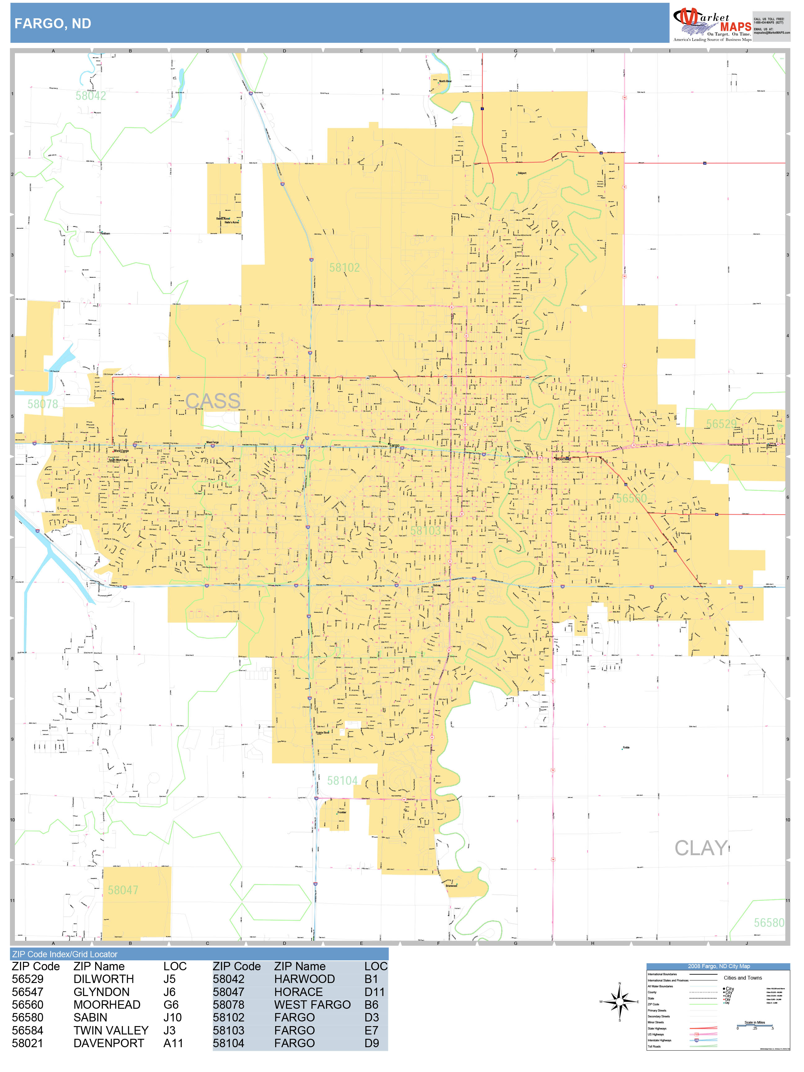 Fargo North Dakota Wall Map (Basic Style) by MarketMAPS MapSales